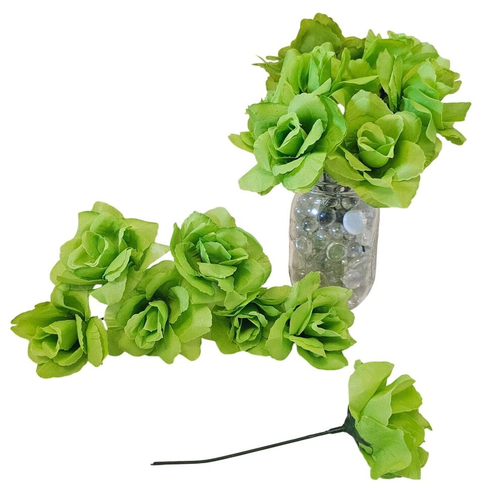 Lime Green Silk Roses 2.5" Artificial Flowers Short Stem Floral Craft Lot of 70